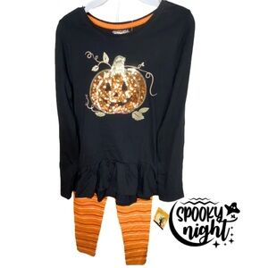 SPOOKY NIGHTS Halloween Sequined Jack-o’-lantern 3-Piece Pants Size Large 10/12